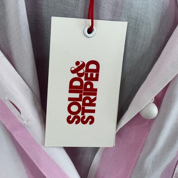 Solid & Striped NEW Button Shirt Pink White Stripes Collar Short Sleeves M NWT - Picture 7 of 8